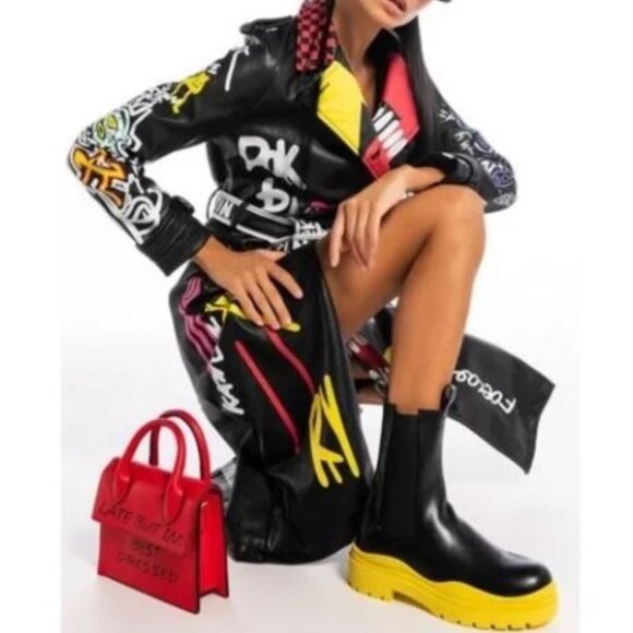 Azalea Wang | Chunky Platform Ghosted Chelsea Rain Boots Grunge Black Yellow 5 - Picture 2 of 11